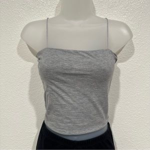 grey square neck cropped sleeveless cami tank top shirt